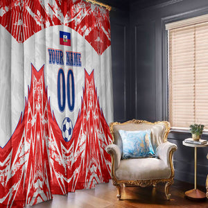 Custom Haiti Football Champions Window Curtain Haitian Soccer Fan - Tanbou Drums Tropical Flowers