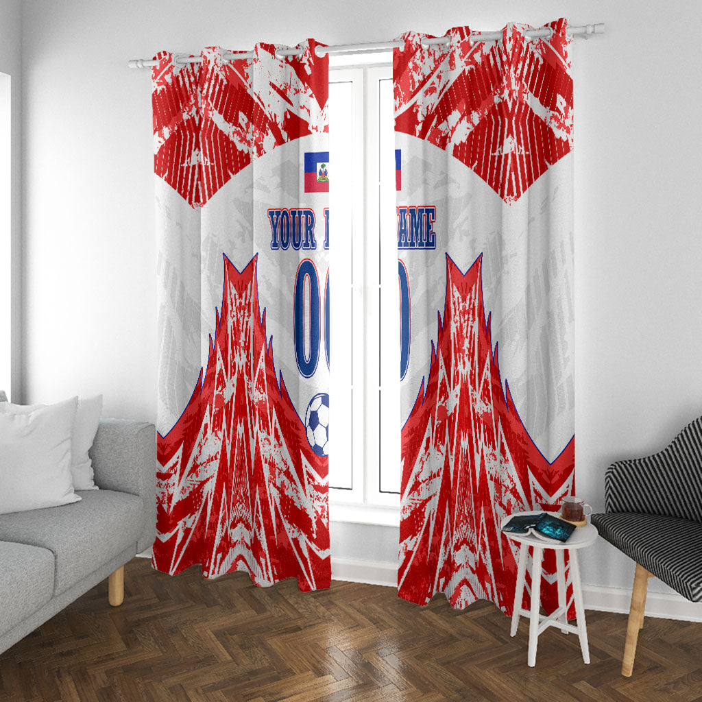 Custom Haiti Football Champions Window Curtain Haitian Soccer Fan - Tanbou Drums Tropical Flowers