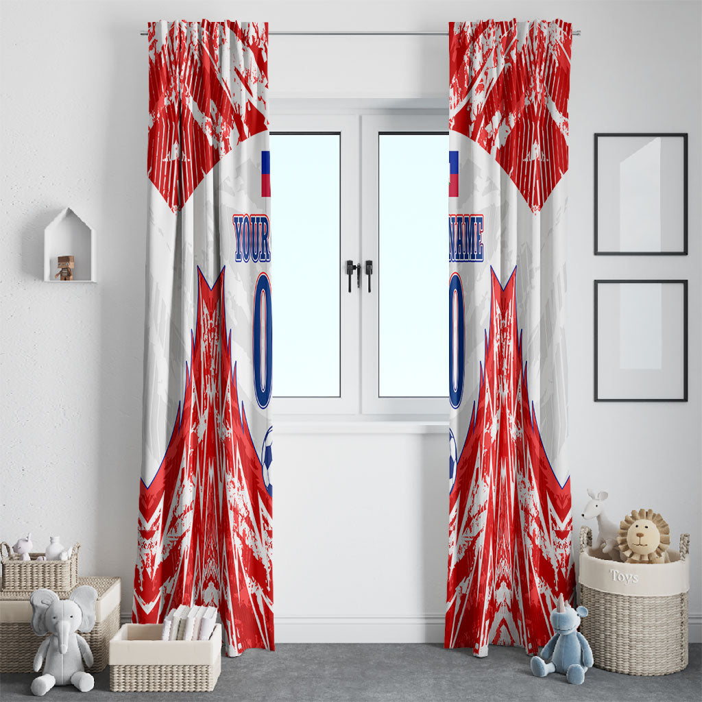 Custom Haiti Football Champions Window Curtain Haitian Soccer Fan - Tanbou Drums Tropical Flowers