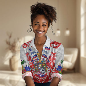 Custom Haiti Football Champions Women Casual Shirt Haitian Soccer Fan - Tanbou Drums Tropical Flowers