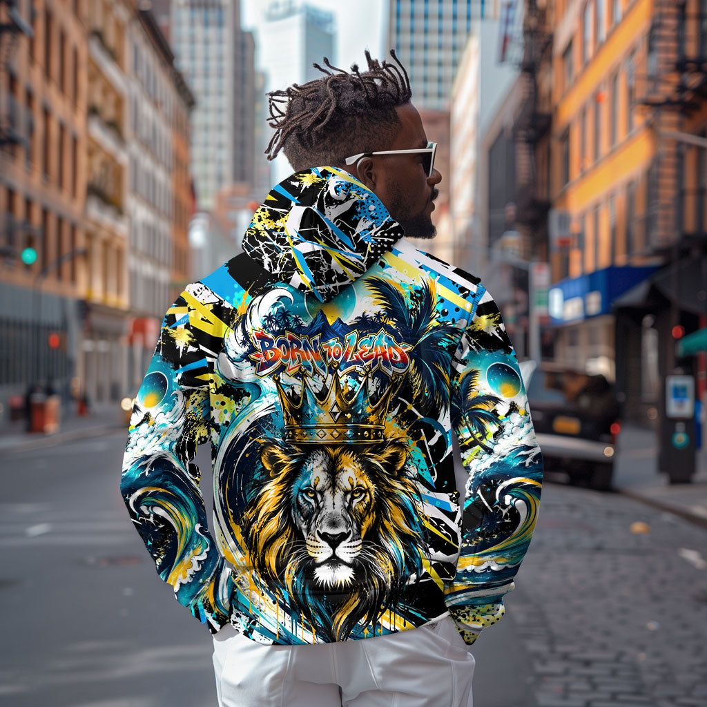 Saint Lucia Kings Cricket Zip Hoodie Born To Lead Caribbean Cricket Graffiti Splash Art