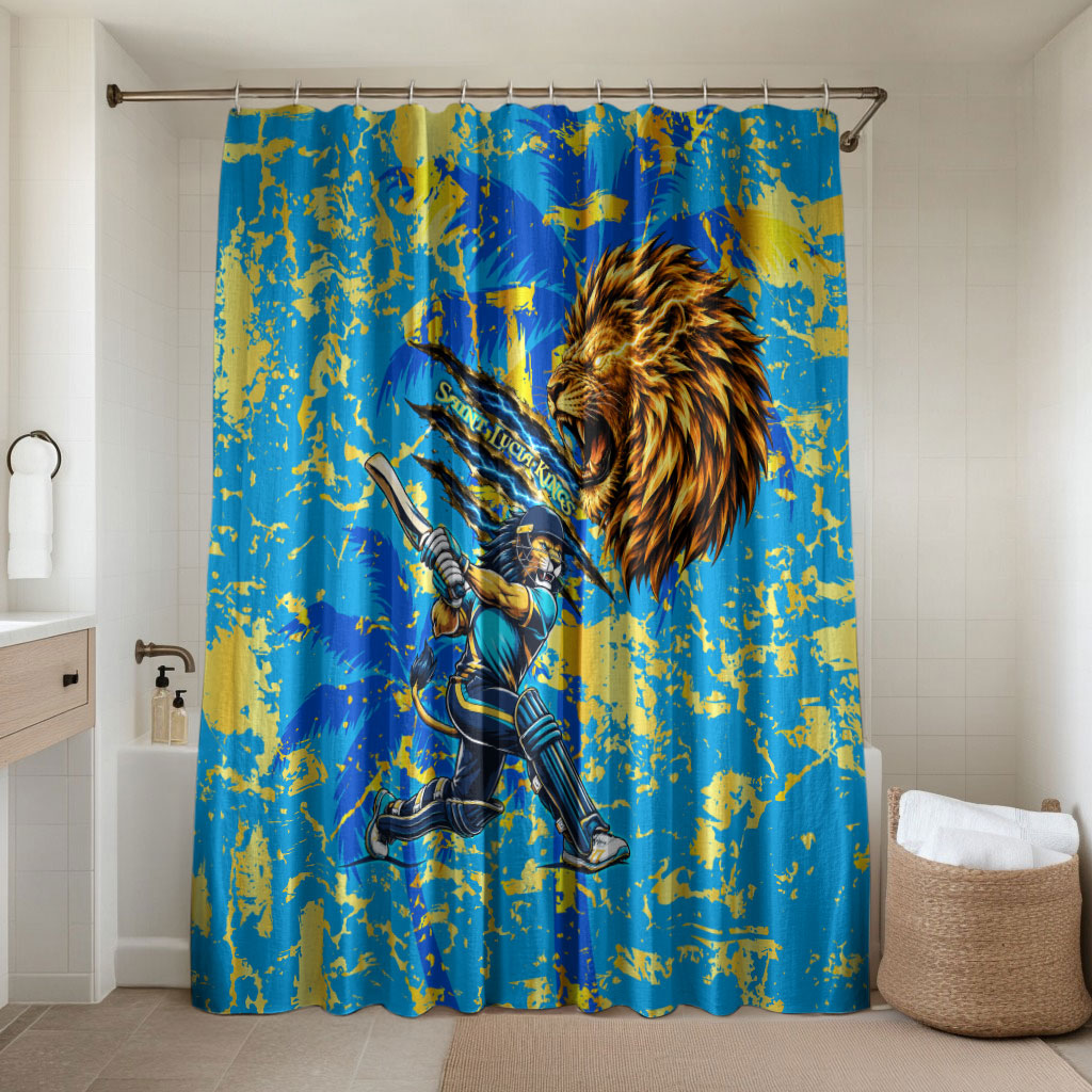 Saint Lucia Cricket Bathroom Set Kings Lion Unstoppable Mascot Art