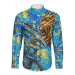 Saint Lucia Cricket Long Sleeve Button Shirt Kings Lion Unstoppable Mascot Art