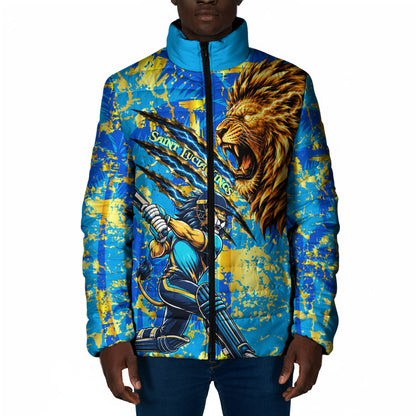 Saint Lucia Cricket Padded Jacket Kings Lion Unstoppable Mascot Art