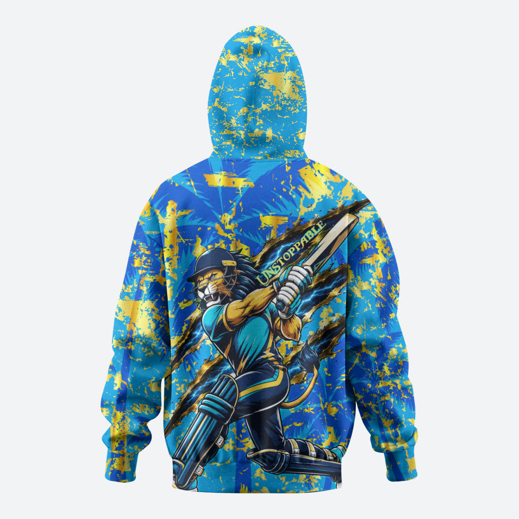 Saint Lucia Cricket Zip Hoodie Kings Lion Unstoppable Mascot Art