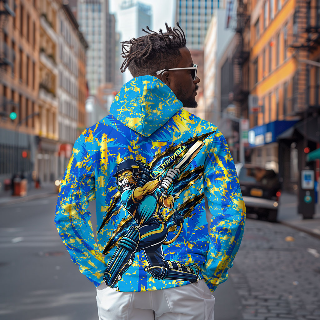 Saint Lucia Cricket Zip Hoodie Kings Lion Unstoppable Mascot Art