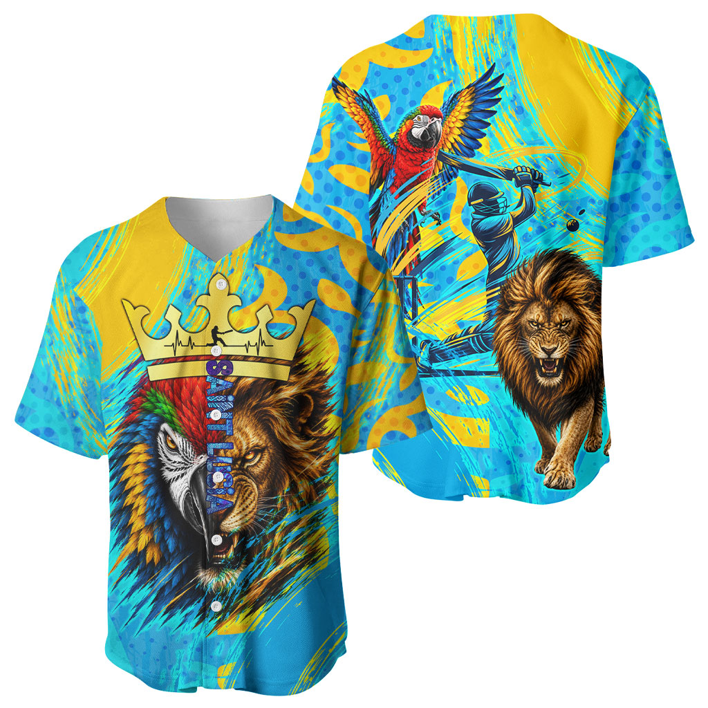 Saint Lucia Kings Cricket Baseball Jersey Crowned Lion And Parrot Half Style