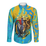 Saint Lucia Kings Cricket Long Sleeve Button Shirt Crowned Lion And Parrot Half Style