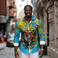 Saint Lucia Kings Cricket Long Sleeve Button Shirt Crowned Lion And Parrot Half Style