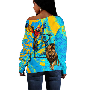 Saint Lucia Kings Cricket Off Shoulder Sweater Crowned Lion And Parrot Half Style