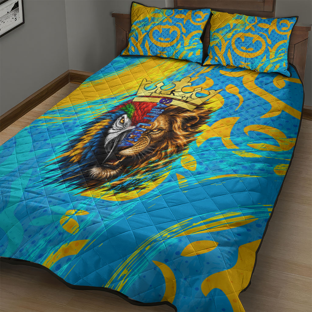 Saint Lucia Kings Cricket Quilt Bed Set Crowned Lion And Parrot Half Style