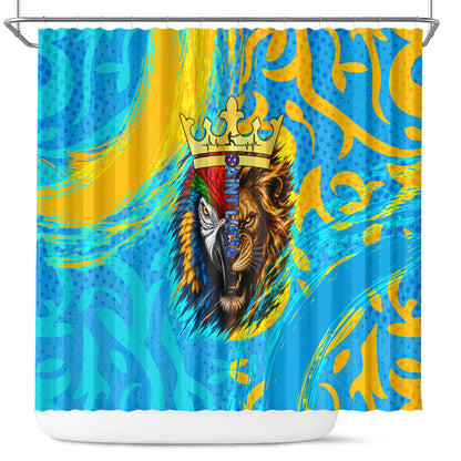 Saint Lucia Kings Cricket Shower Curtain Crowned Lion And Parrot Half Style