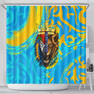 Saint Lucia Kings Cricket Shower Curtain Crowned Lion And Parrot Half Style
