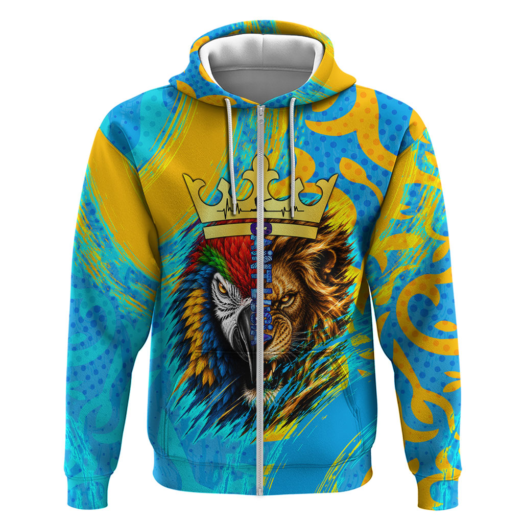 Saint Lucia Kings Cricket Zip Hoodie Crowned Lion And Parrot Half Style