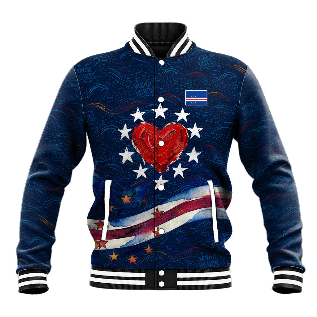 Cape Verde World Football 2026 Baseball Jacket Blue Sharks Won Our Hearts - Oil Paint Style