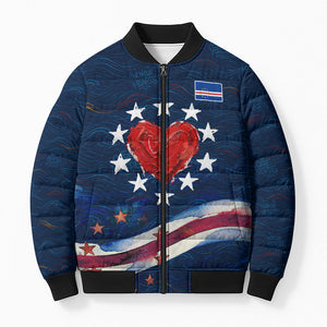 Cape Verde World Football 2026 Bomber Puffer Jacket Blue Sharks Won Our Hearts - Oil Paint Style