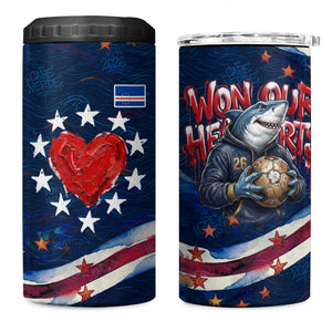 Cape Verde World Football 2026 4 in 1 Can Cooler Tumbler Blue Sharks Won Our Hearts - Oil Paint Style