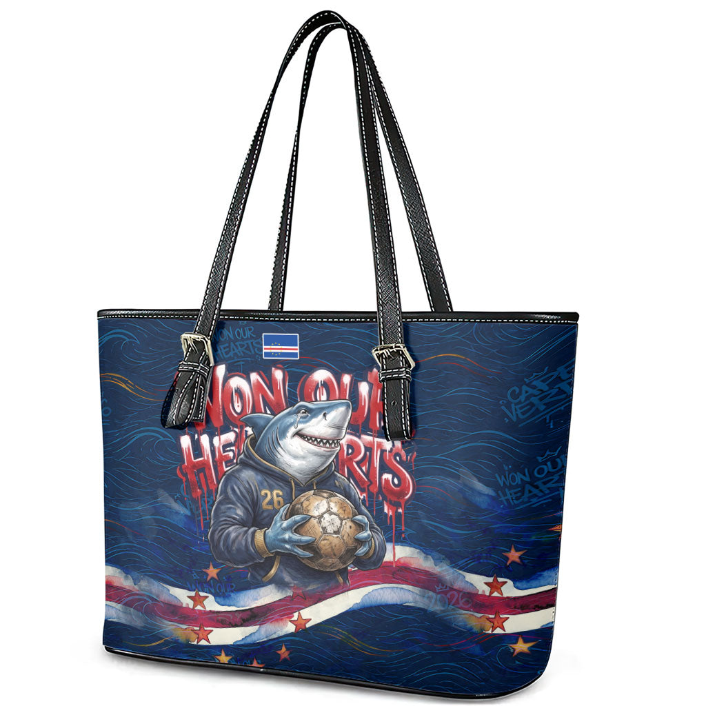Cape Verde World Football 2026 Leather Tote Bag Blue Sharks Won Our Hearts - Oil Paint Style