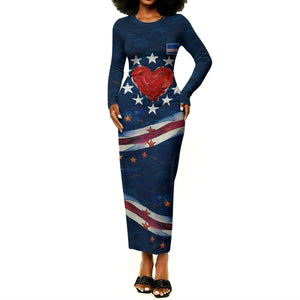 Cape Verde World Football 2026 Long Sleeve Bodycon Dress Blue Sharks Won Our Hearts - Oil Paint Style