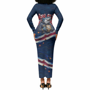 Cape Verde World Football 2026 Long Sleeve Bodycon Dress Blue Sharks Won Our Hearts - Oil Paint Style