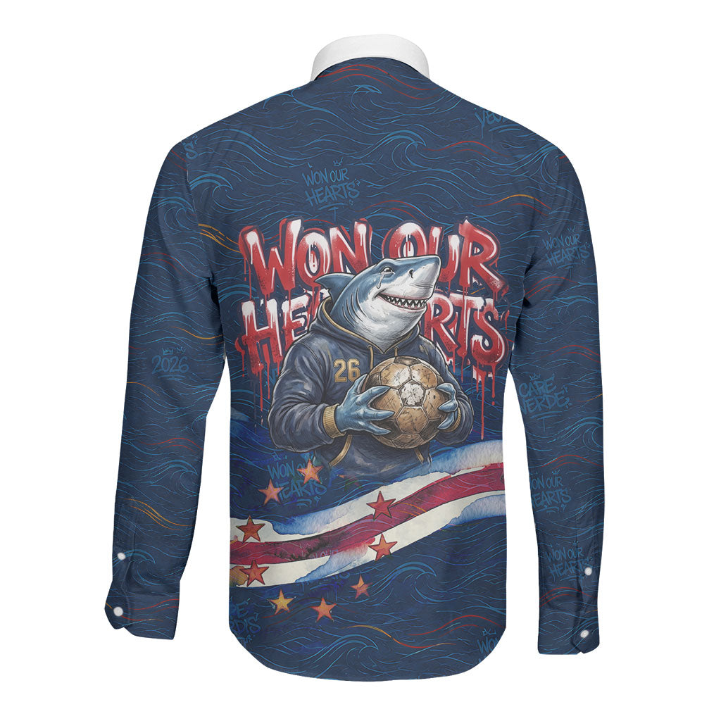 Cape Verde World Football 2026 Long Sleeve Button Shirt Blue Sharks Won Our Hearts - Oil Paint Style