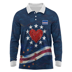 Cape Verde World Football 2026 Long Sleeve Polo Shirt Blue Sharks Won Our Hearts - Oil Paint Style