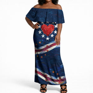 Cape Verde World Football 2026 Off Shoulder Maxi Dress Blue Sharks Won Our Hearts - Oil Paint Style