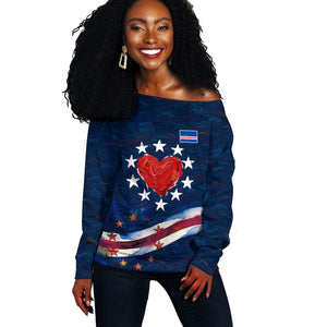 Cape Verde World Football 2026 Off Shoulder Sweater Blue Sharks Won Our Hearts - Oil Paint Style