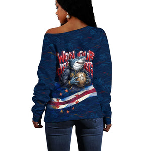 Cape Verde World Football 2026 Off Shoulder Sweater Blue Sharks Won Our Hearts - Oil Paint Style