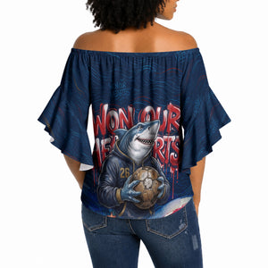 Cape Verde World Football 2026 Off Shoulder Wrap Waist Top Blue Sharks Won Our Hearts - Oil Paint Style