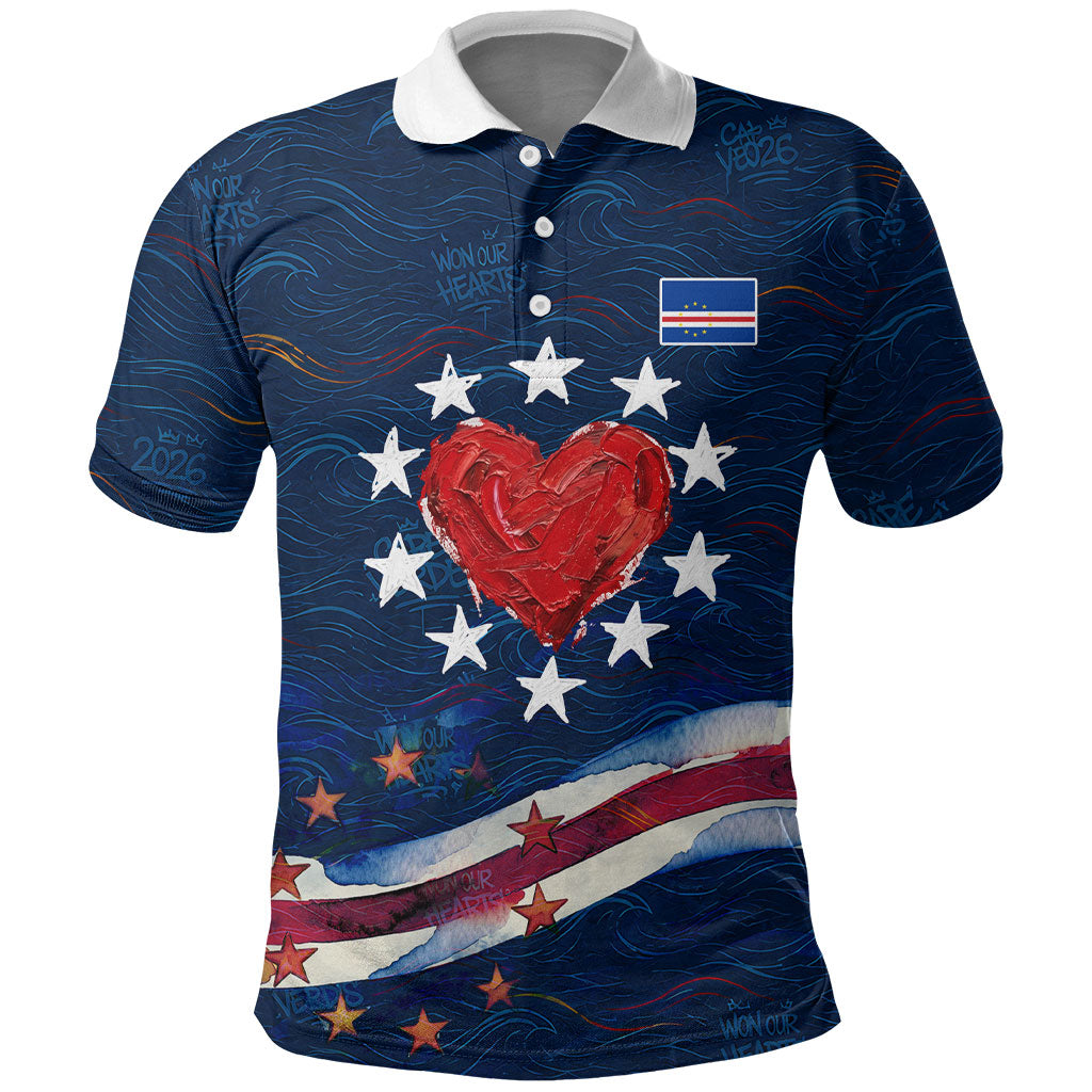 Cape Verde World Football 2026 Polo Shirt Blue Sharks Won Our Hearts - Oil Paint Style