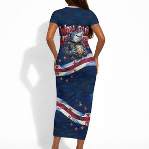 Cape Verde World Football 2026 Short Sleeve Bodycon Dress Blue Sharks Won Our Hearts - Oil Paint Style