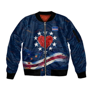 Cape Verde World Football 2026 Sleeve Zip Bomber Jacket Blue Sharks Won Our Hearts - Oil Paint Style