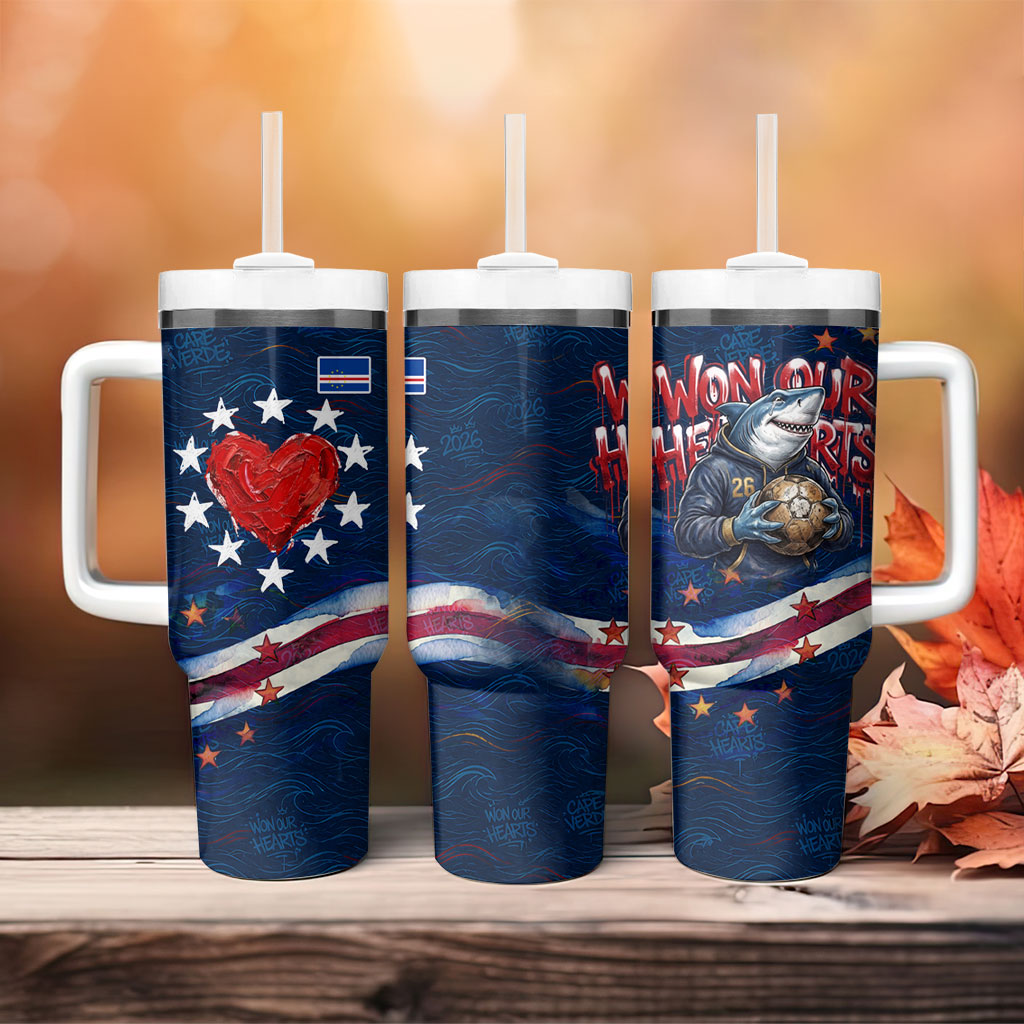 Cape Verde World Football 2026 Tumbler With Handle Blue Sharks Won Our Hearts - Oil Paint Style