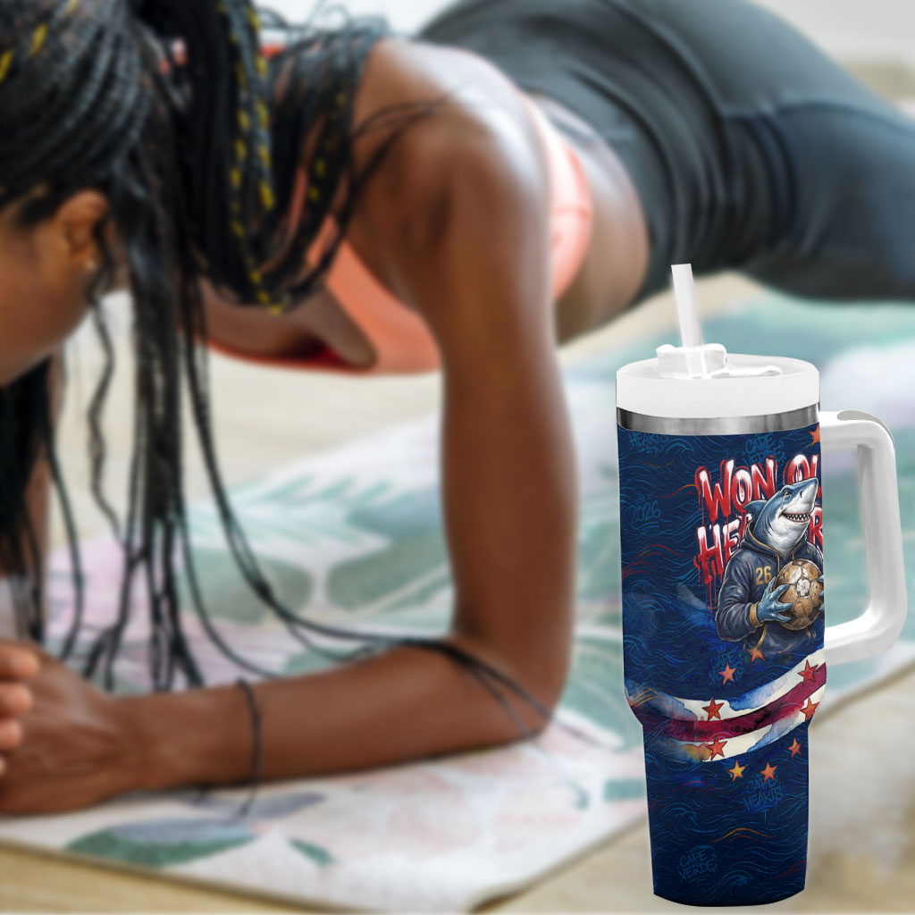 Cape Verde World Football 2026 Tumbler With Handle Blue Sharks Won Our Hearts - Oil Paint Style