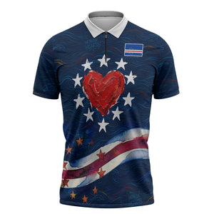 Cape Verde World Football 2026 Zipper Polo Shirt Blue Sharks Won Our Hearts - Oil Paint Style