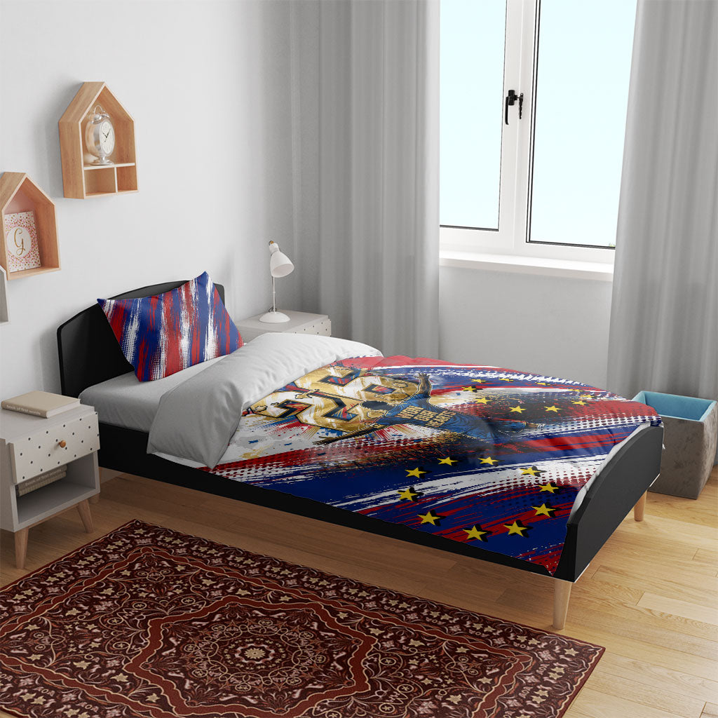 Cape Verde Football 2026 Bedding Set Won Our Hearts Blue Sharks Soccer Player