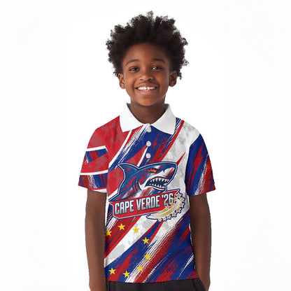 Cape Verde Football 2026 Kid Polo Shirt Won Our Hearts Blue Sharks Soccer Player