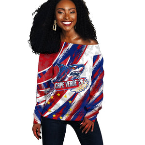 Cape Verde Football 2026 Off Shoulder Sweater Won Our Hearts Blue Sharks Soccer Player