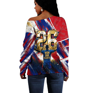 Cape Verde Football 2026 Off Shoulder Sweater Won Our Hearts Blue Sharks Soccer Player