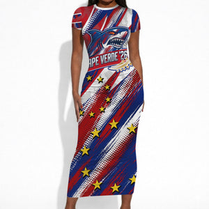 Cape Verde Football 2026 Short Sleeve Bodycon Dress Won Our Hearts Blue Sharks Soccer Player
