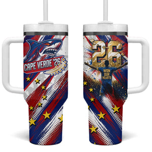 Cape Verde Football 2026 Tumbler With Handle Won Our Hearts Blue Sharks Soccer Player