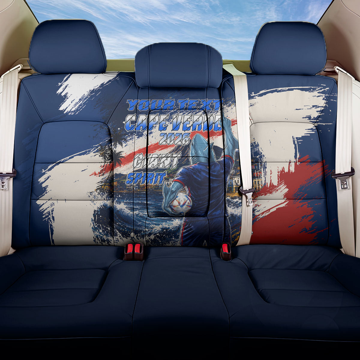 Personalized Cape Verde Blue Sharks Back Car Seat Cover Giant Spirit African Football 2026 Mascot