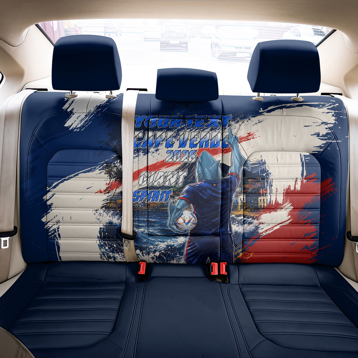 Personalized Cape Verde Blue Sharks Back Car Seat Cover Giant Spirit African Football 2026 Mascot