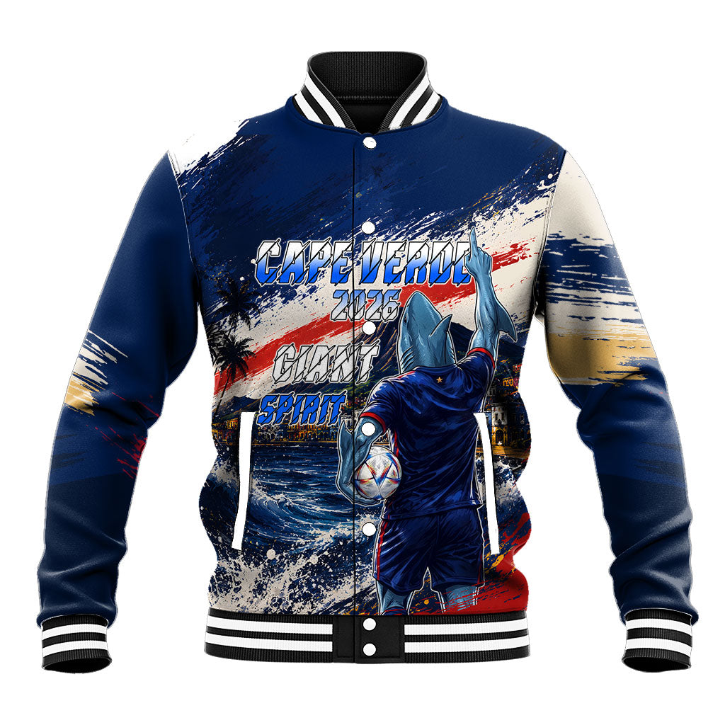Personalized Cape Verde Blue Sharks Baseball Jacket Giant Spirit African Football 2026 Mascot