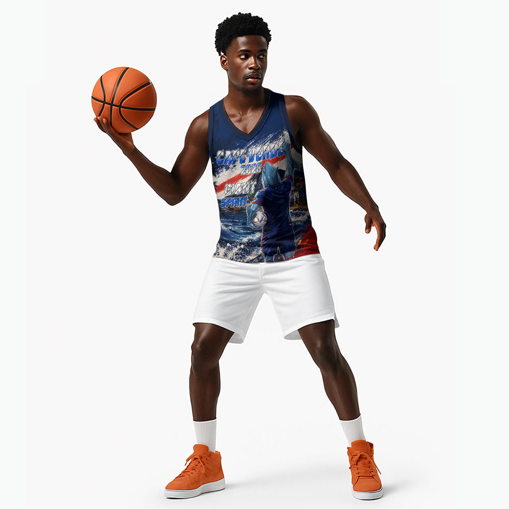 Personalized Cape Verde Blue Sharks Basketball Jersey Giant Spirit African Football 2026 Mascot