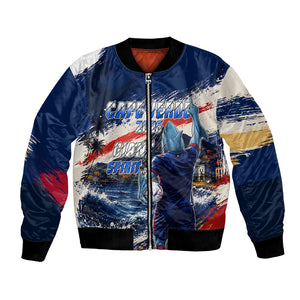 Personalized Cape Verde Blue Sharks Bomber Jacket Giant Spirit African Football 2026 Mascot