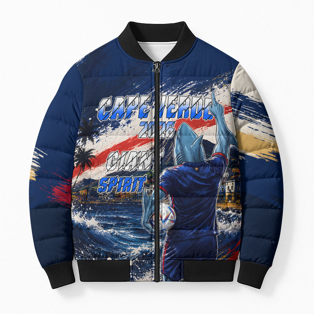 Personalized Cape Verde Blue Sharks Bomber Puffer Jacket Giant Spirit African Football 2026 Mascot