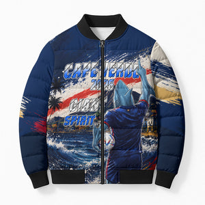 Personalized Cape Verde Blue Sharks Bomber Puffer Jacket Giant Spirit African Football 2026 Mascot