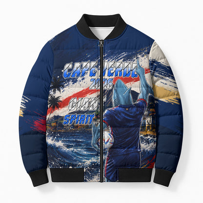 Personalized Cape Verde Blue Sharks Bomber Puffer Jacket Giant Spirit African Football 2026 Mascot